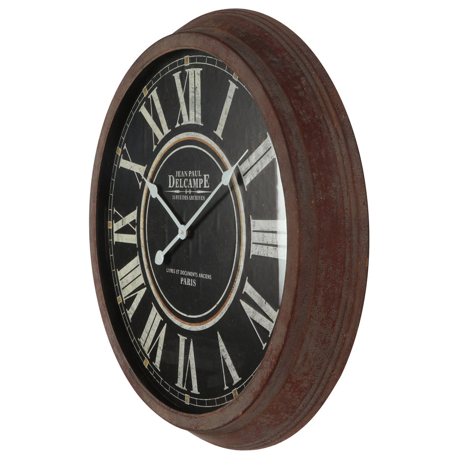 70cm Vintage-Style 'Delcampe' Glass-Front Wall Clock 70x6cm