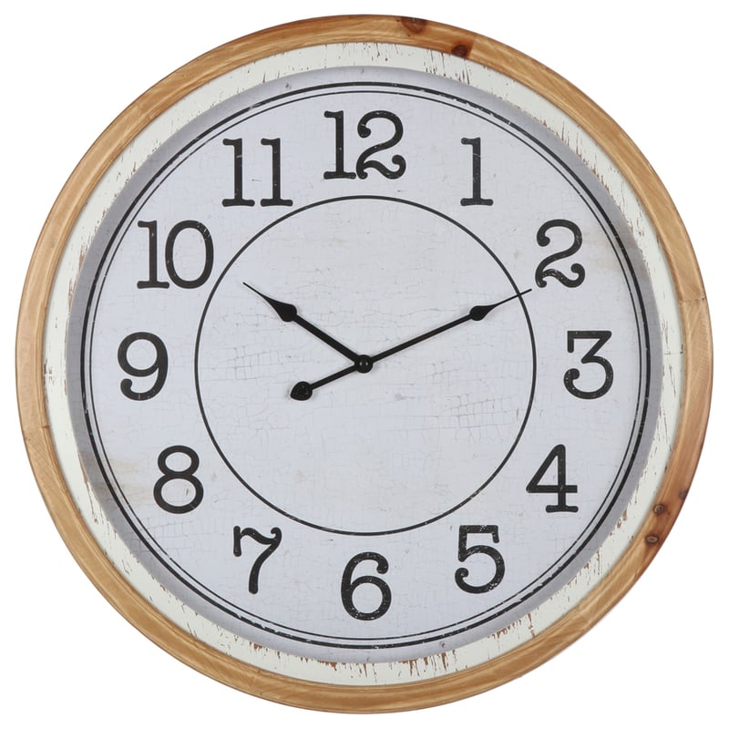 60cm Distressed Nordic Glass-Front Wall Clock 60x6.5cm