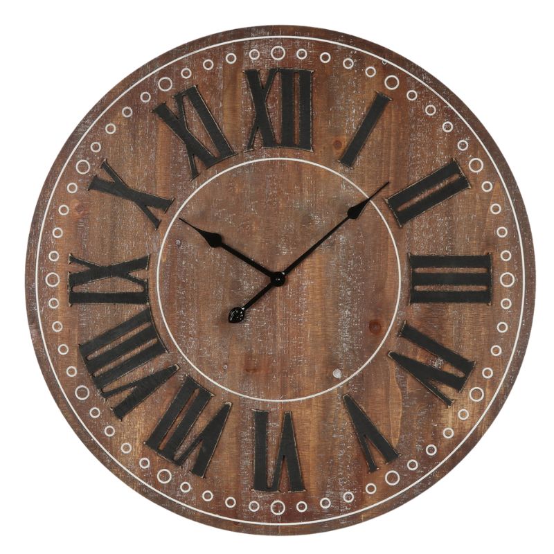 60cm Rustic W/Black Roman Numeral Wall Clock 60x60x4cm