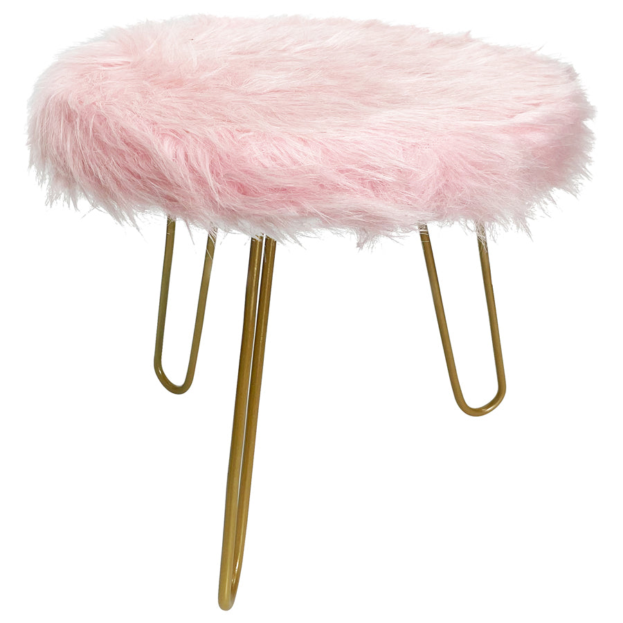 Faux Fur Shaggy Pink 3-Legged Child Stool/ Footstool 30x30x28cm