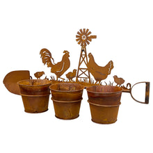 Load image into Gallery viewer, Three Pot Wall Planter on Shovel w/Chooks 60x15x30cm
