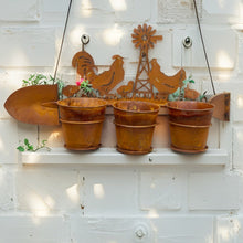 Load image into Gallery viewer, Three Pot Wall Planter on Shovel w/Chooks 60x15x30cm
