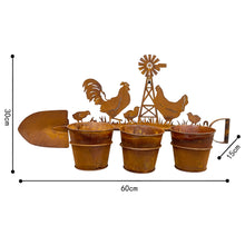 Load image into Gallery viewer, Three Pot Wall Planter on Shovel w/Chooks 60x15x30cm
