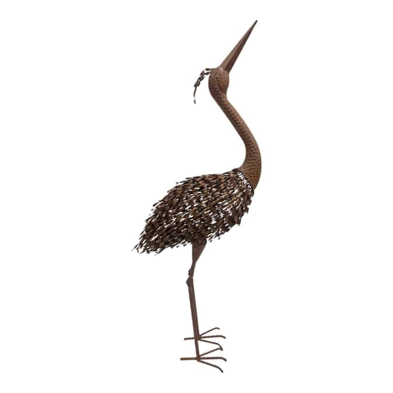 Rust Crane Bird 'Looking Up' Statue 38.5x22x107cm