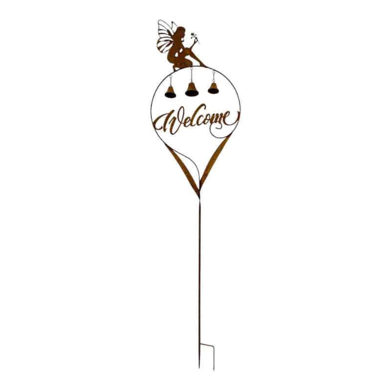 Welcome Garden Statue w/Fairy + Bells 42x6.5x6cm