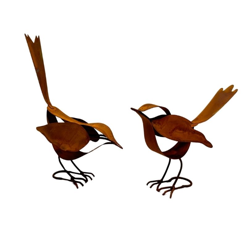 Set/2 Asst Rust Decorative Birds (with potential stakes) 17x8x16.5cm