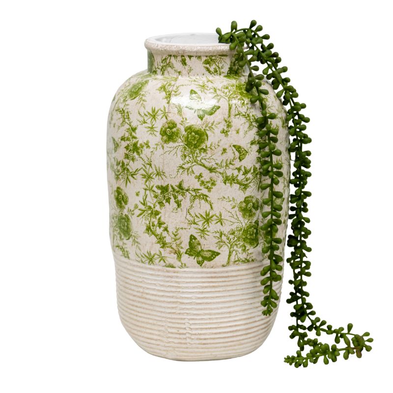 Glazed Green Stoneware Look Vase 21.5x21.5x37cm