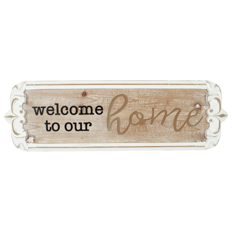 80cm Carved 'Welcome to Our Home' Wall Art 80x1.5x25cm