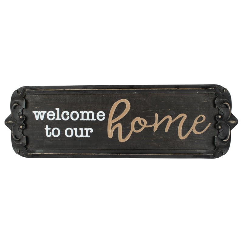 80cm Nero 'Welcome to  Our Home' Carved Wall Art 80x1.5x25cm