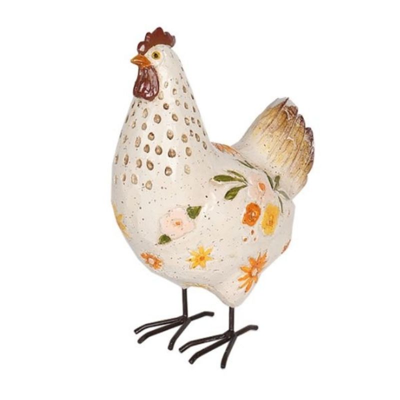 White Chook w/Flowers Ornament 16.5x10x23cm