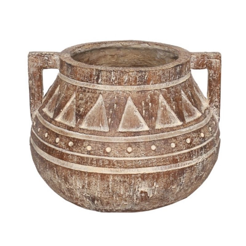 Aged Tribal Style Decorative Pot 35.5x34.5x25cm