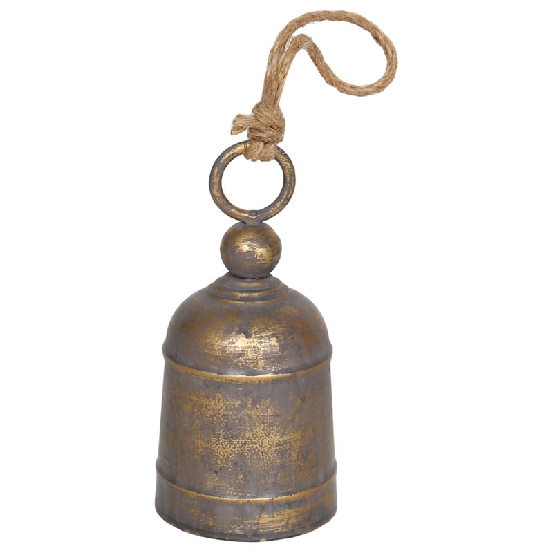 Distressed Gold Decorative Bell w/ Rope Handle 7.5x13cm