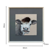 Load image into Gallery viewer, Curious Cow w/Artificial Hair Framed Canvas Wall Art 60x60cm
