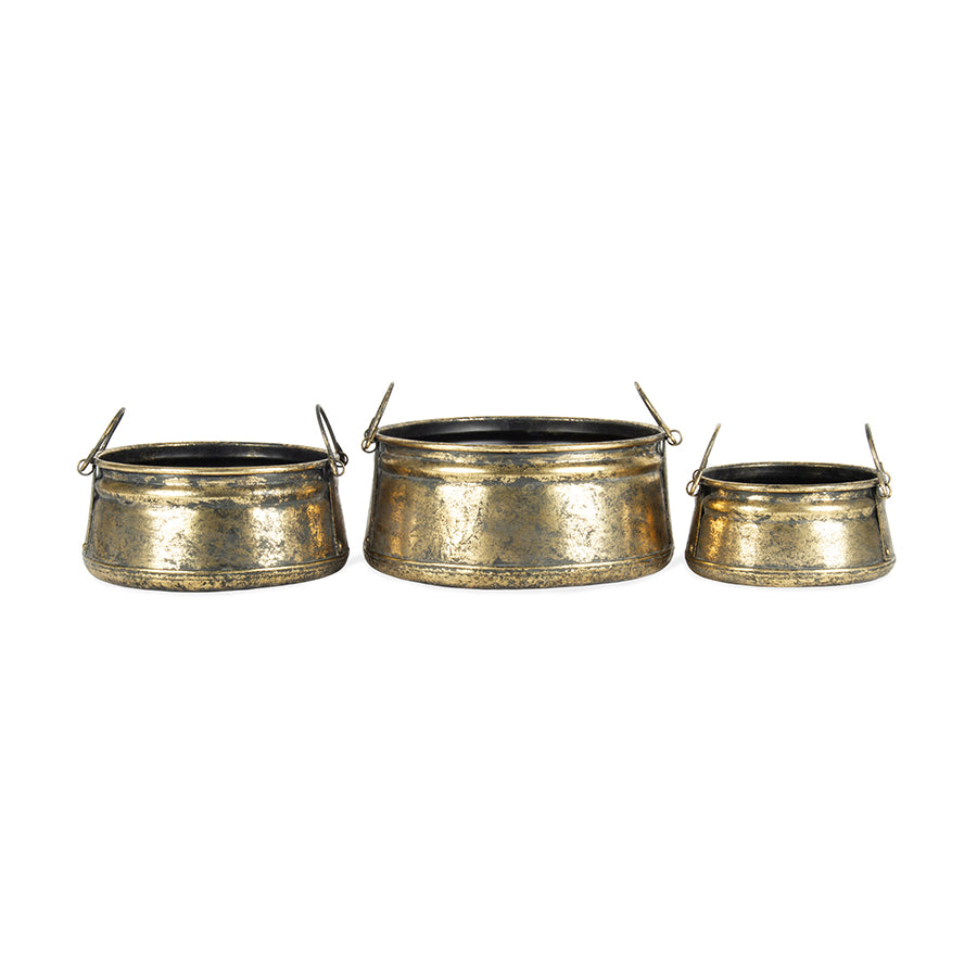 Set/3 Nested Vintage Pots w/Handles 38x17/31x15/24x12cm
