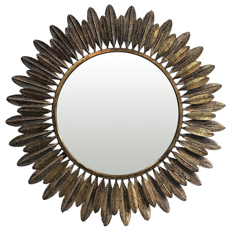 65cm Lustre Gold Leaf Round Wall Mirror 64.5x64.5x2.5cm