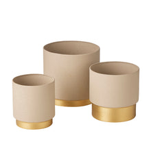 Load image into Gallery viewer, S/3 Taupe/Gold Metal Planters 22x17.3/18x17.3/15x15cm
