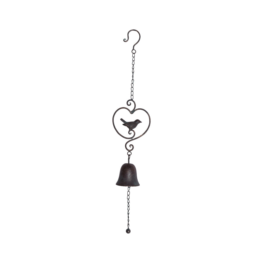 Hanging Bird in Heart w/ Bell 14x8x72cm