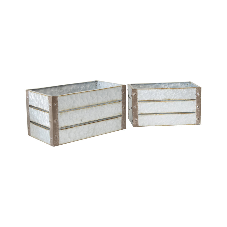 Set/2 Nested Galv-Rust Crates 30x17x16/25x13.5x14cm