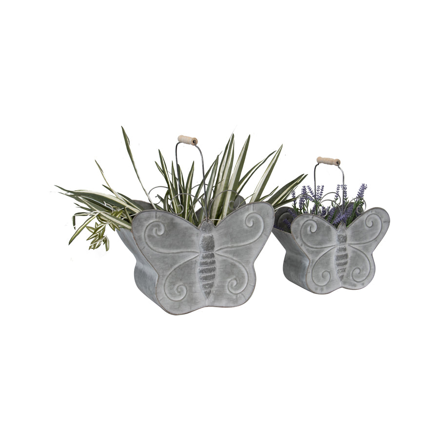 Set/2 Nested Distressed-Finish Butterfly Planters 37.5x17x29.5/30.5x13x25.5cm