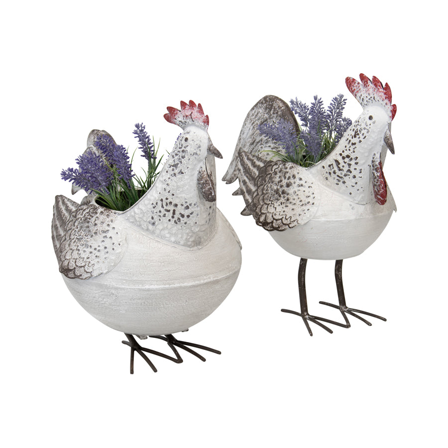 Set/2 Asst Mr & Mrs Chook Planters 40.5x22x37/35x26x35cm