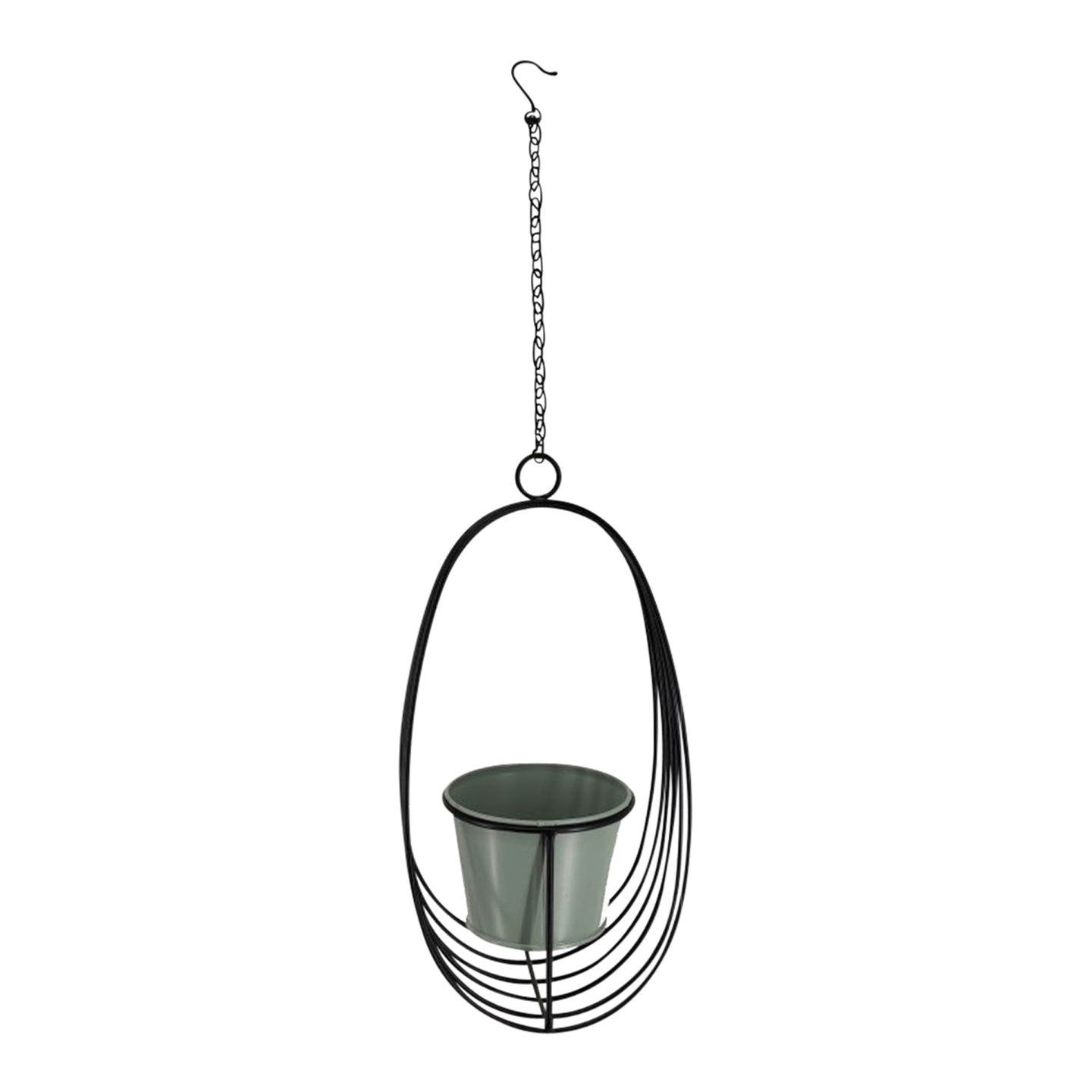 Contemporary Black Hanging Orb w/Pot & Chain Planter 16x30-80cm