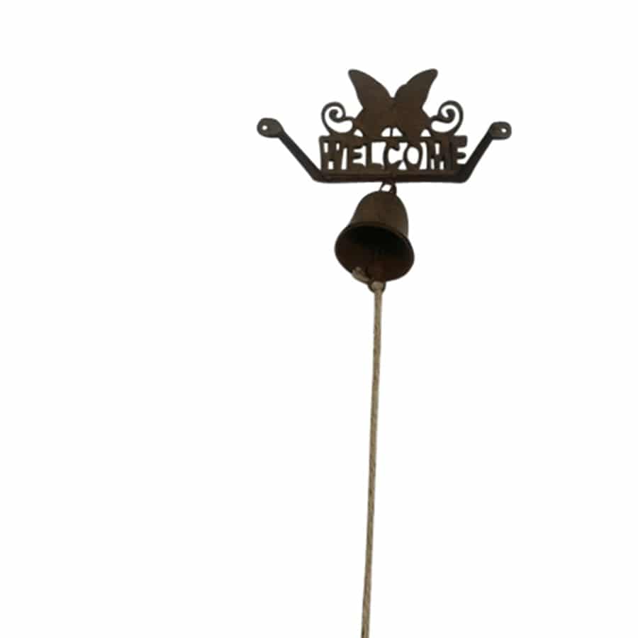 Cast-Iron Welcome Wall Hanging w/Butterfly & Bell 23.5x13x27-73cm