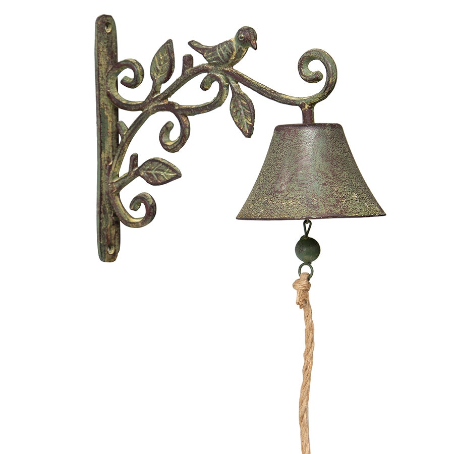 Cast-Iron Fleur w/Bird Door-Post / Wall Bell 28x12x22.5cm