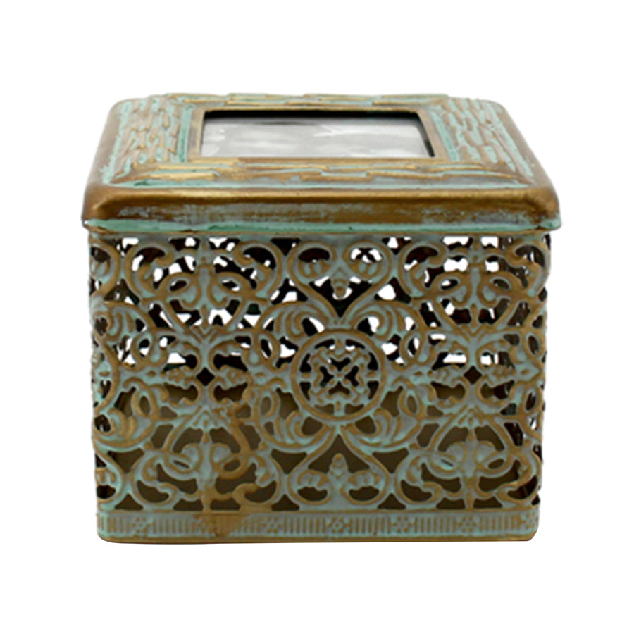 Moroccan Ornate Square Trinket Photo Box - Distressed Gold