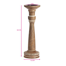 Load image into Gallery viewer, 30cm Handcrafted Carved Mango Wood Pillar Candleholder 30x12.5cm
