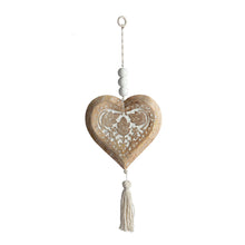 Load image into Gallery viewer, Handcrafted  Mango Wood Heart w/Beads &amp; Tassle 26x3x73cm
