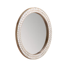 Load image into Gallery viewer, 75cm Handcrafted Round Leafy Mango Wood Wall Mirror 75x3.5cm
