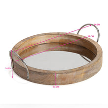 Load image into Gallery viewer, Round Mirror Based Mango Wood Tray w/Handles 33x11-13cm
