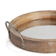 Load image into Gallery viewer, Round Mirror Based Mango Wood Tray w/Handles 33x11-13cm
