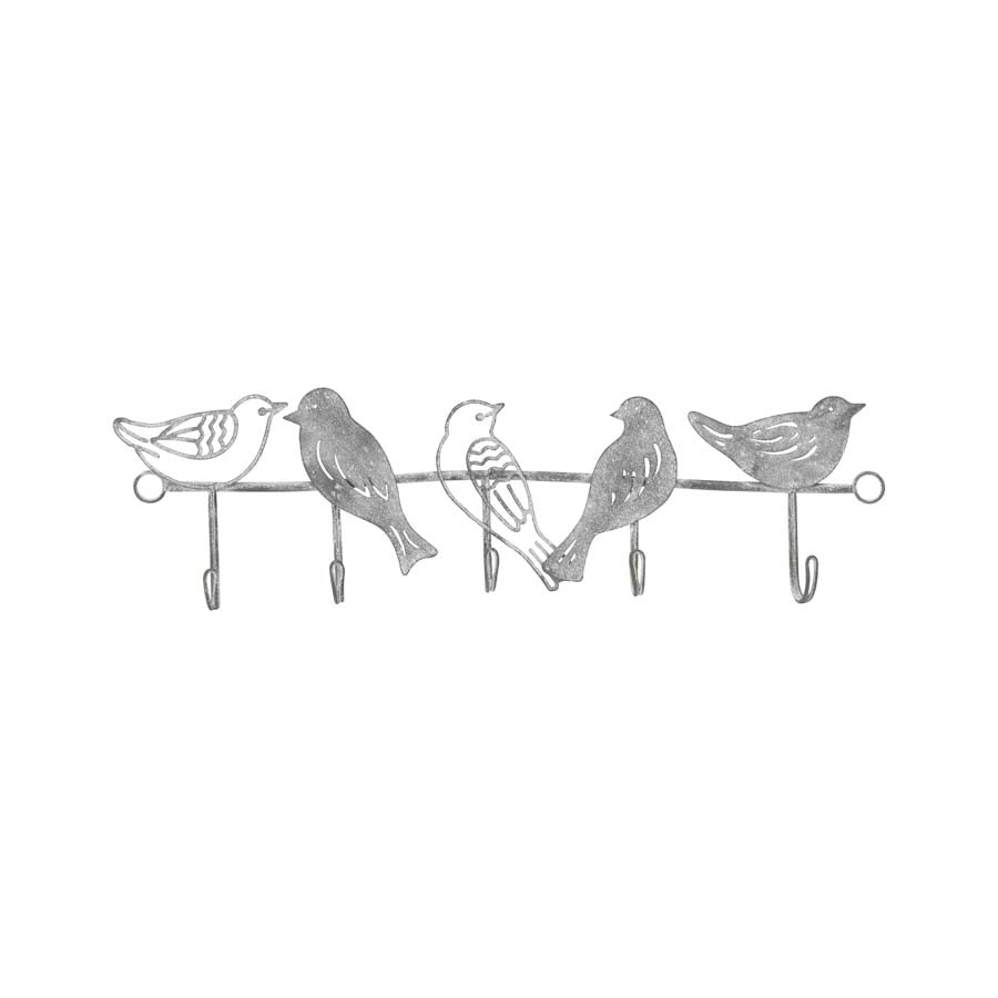 Bird Family 5-Hook Wire Wallhanging 32x3x9.5cm