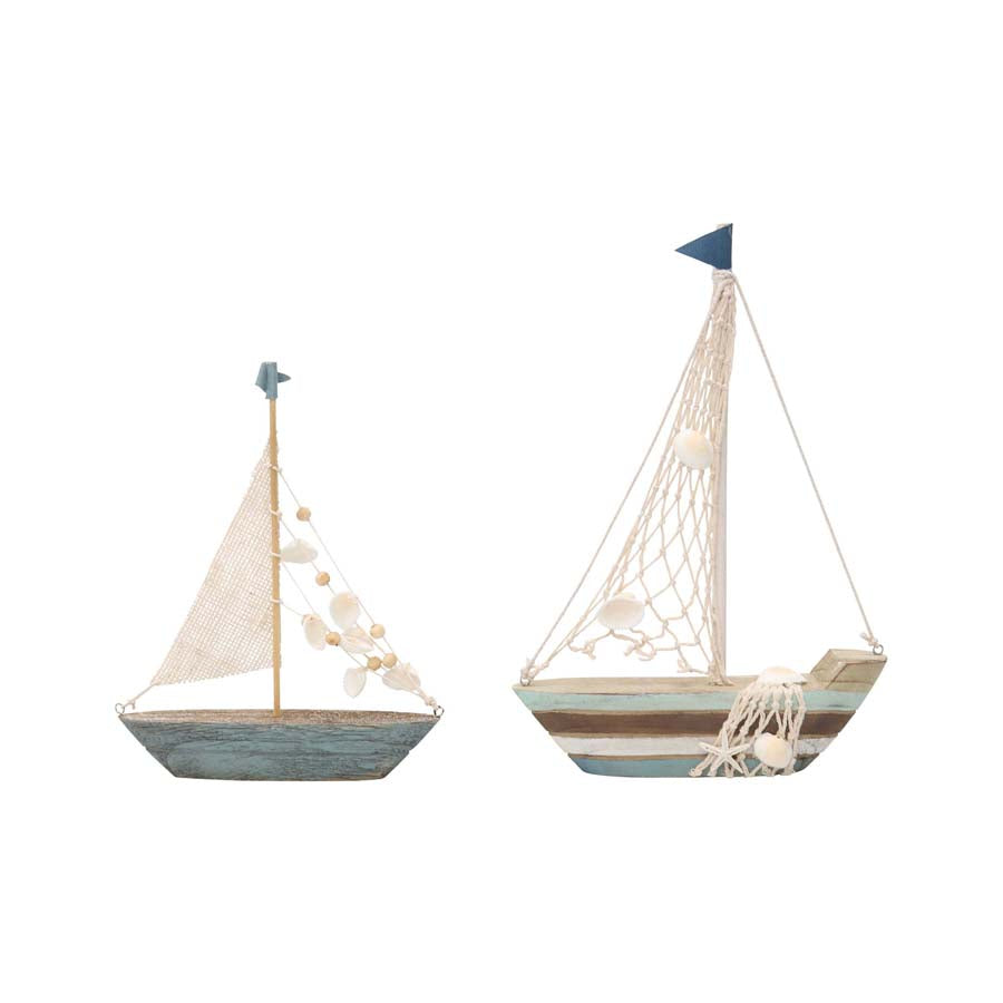 Set/2 Asst Size Boats w/Shells 21x5x31/18x4x24cm
