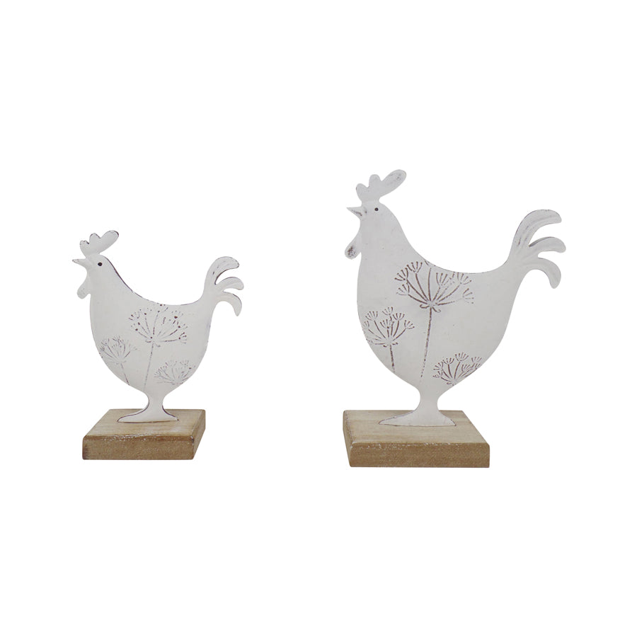 Set/2 Dad & Son French Country Roosters on Base 14x4.5x19/10.5x4x14.5cm