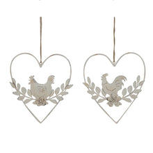 Load image into Gallery viewer, Set/2 Hanging Hearts w/Rooster &amp; Chook 15.5x0.8x17.5cm
