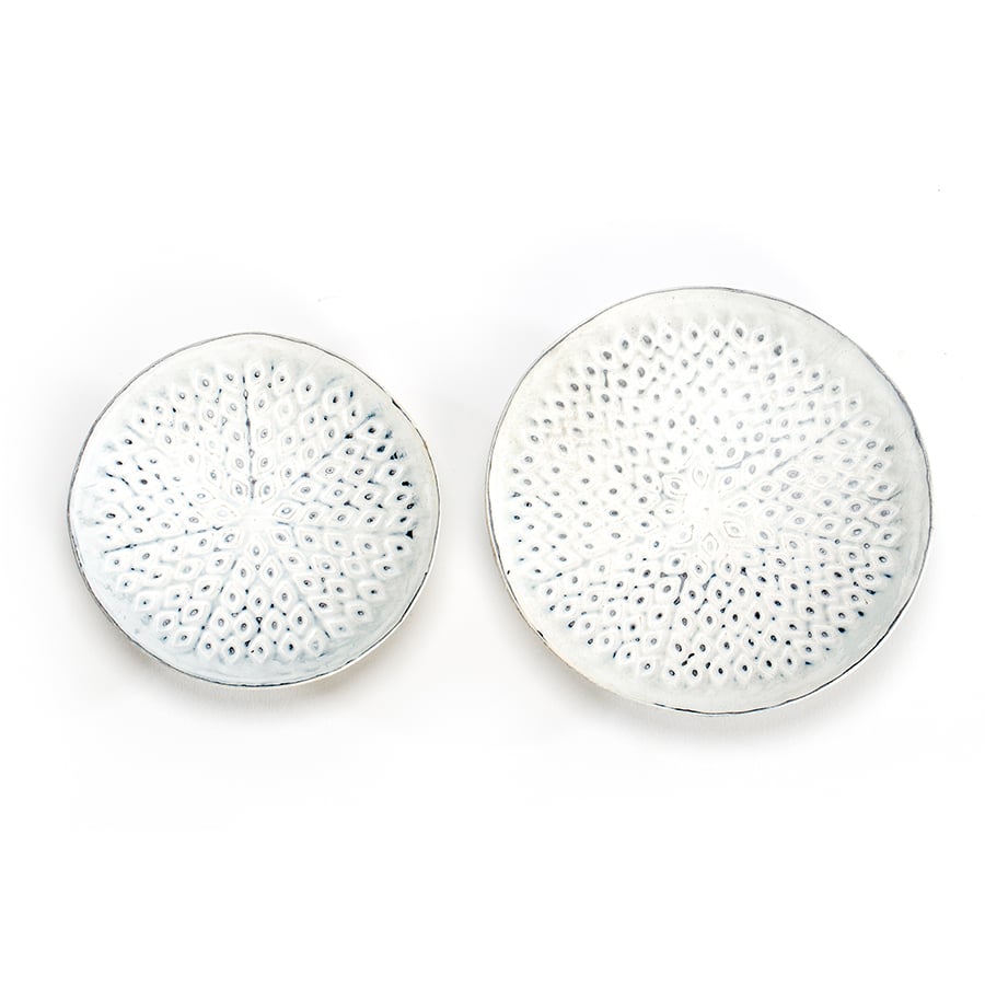 Set/2 Nested Metal-Punched Hamptons Mini-Bowls/Candle Plate 15x2.5/13x2.5cm