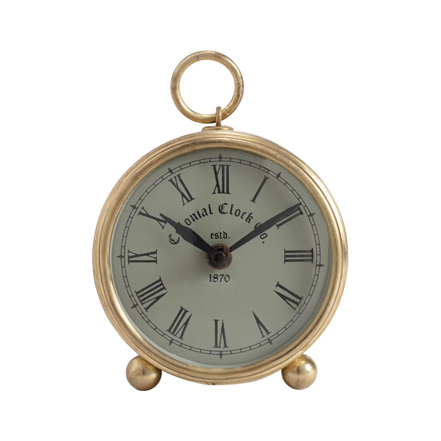 Round Antique Gold Colonial Table Clock 11x6x12cm