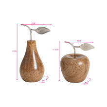 Load image into Gallery viewer, Set/2 Asst Handcrafted Apple &amp; Pear w/Antique Silver Leaf 8x18/9.5x12.5cm
