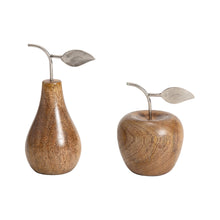 Load image into Gallery viewer, Set/2 Asst Handcrafted Apple &amp; Pear w/Antique Silver Leaf 8x18/9.5x12.5cm
