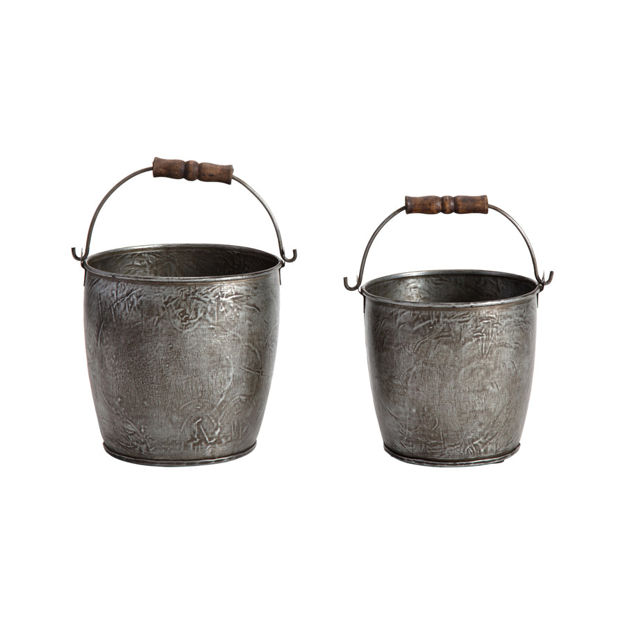 Set/2 Handcrafted Nested Vintage Bucket Planters 17x18/15x17cm