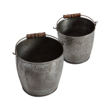 Load image into Gallery viewer, Set/2 Handcrafted Nested Vintage Bucket Planters 17x18/15x17cm
