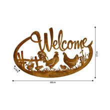 Load image into Gallery viewer, Laser-cut Welcome w/Chicken Family Wall Art 60.5x0.6x37.5cm
