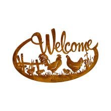 Load image into Gallery viewer, Laser-cut Welcome w/Chicken Family Wall Art 60.5x0.6x37.5cm
