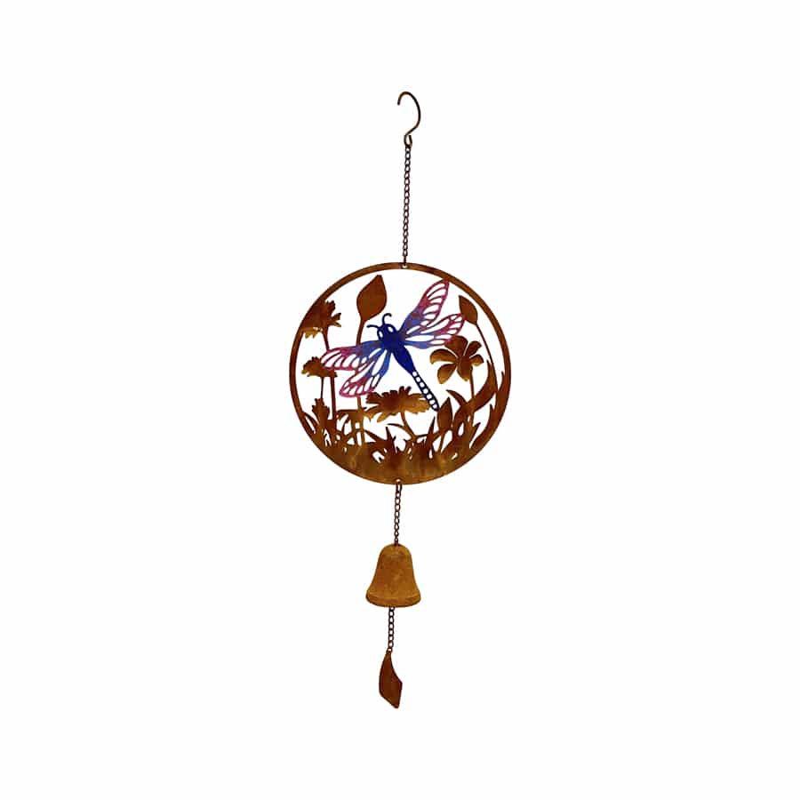 Rust & Colour Dragonfly Bell Hanger 23x6x46-63cm