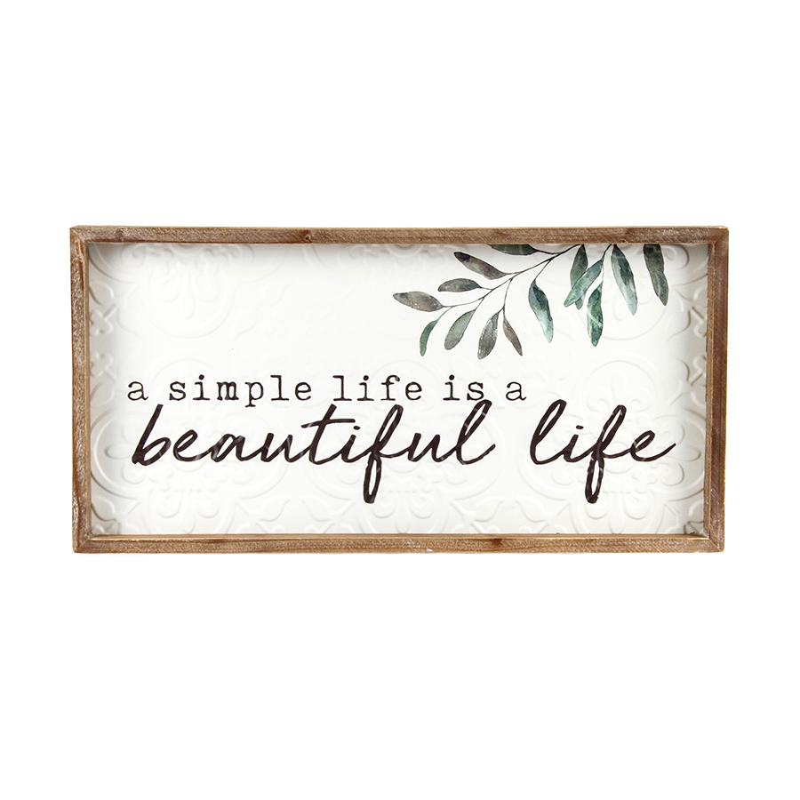 Pressed Metal w/Timber Frame Wallhanging-Life 60x4x30cm