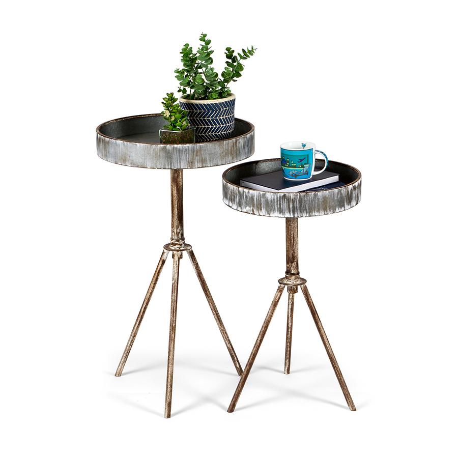 Set/2 Nested Galvanised WhiteWash Side Tables